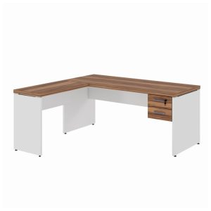 Mesa em L (Mesa 1,50m + Mesa Auxiliar) - C/ Gavetas - WORKSTART - NOGAL SEVILHA/BRANCO - 34324