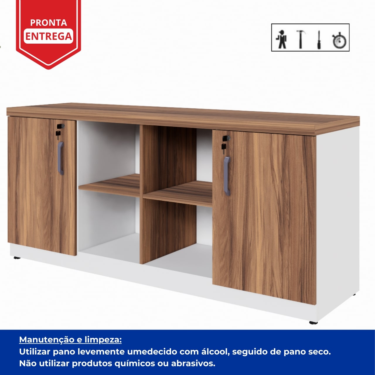 Armário Baixo GOLD Credenza ESPECIAL - 1,60x0,73x0,45m - NOGALSEVILHA / BRANCO - 34502
